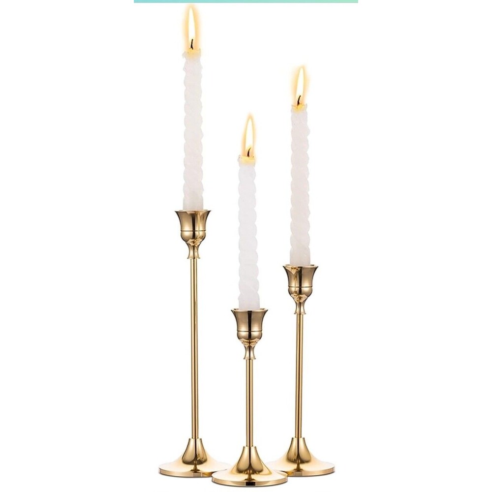 Candlestick Holders Taper Candle Holders, Set of 3 Candle 1 set (3 pcs) Gold